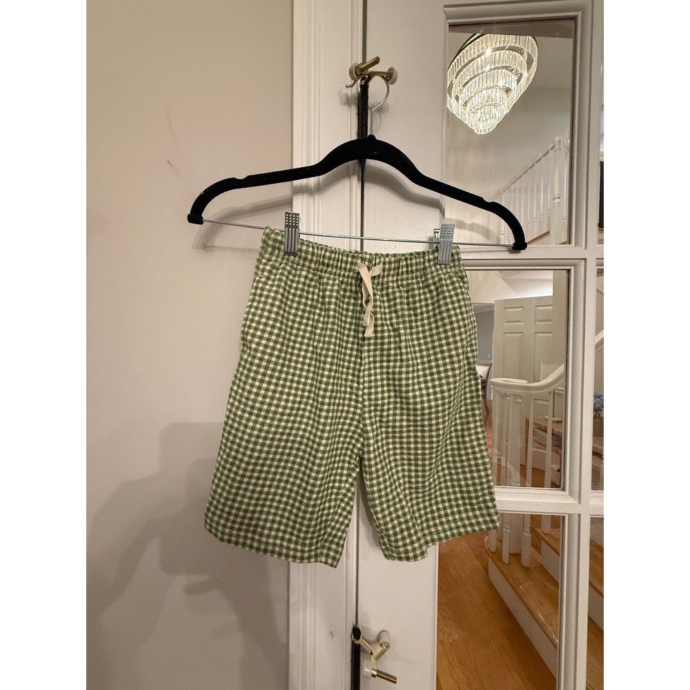 Next Kids Green Gingham Cotton Shorts Elastic Waist Drawstring Size 5-6 Years